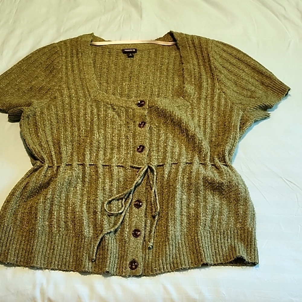 Torrid Sage Green Knit Sweater Square Neck Size 3 Short Sleeve Cardigan